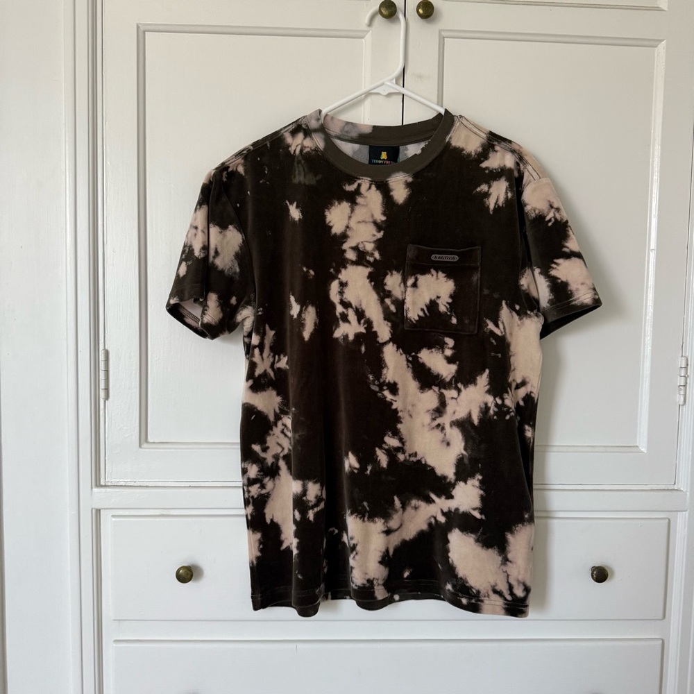 Teddy Fresh Acid Wash Brown and Beige Velour Tee